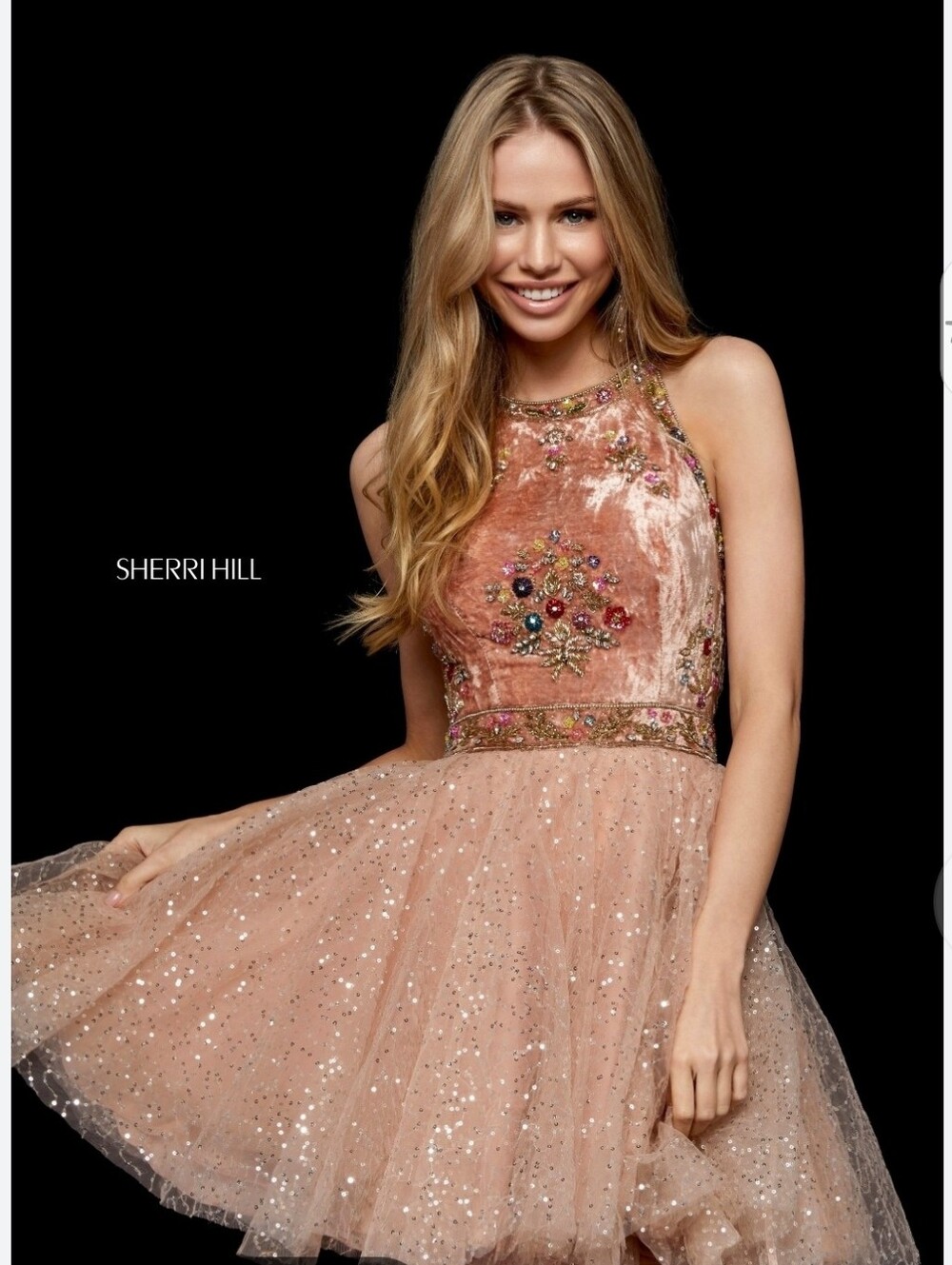 Sherri Hill NWT Embellished Beaded Pink Velvet Sequin Tulle Dress Size 6 #52263